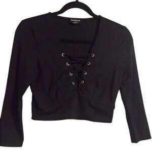 Bebe black tie front 3/4 sleeve crop top size US M